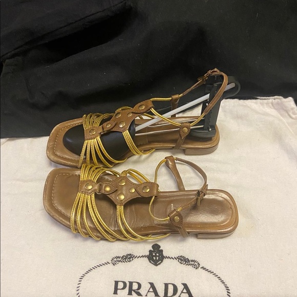 Prada Brown Sandals with Gold Straps - Picture 2 of 6